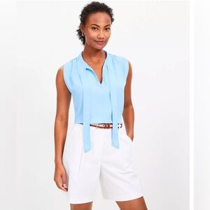 Loft Tie Neck Mixed Media Shell NWT